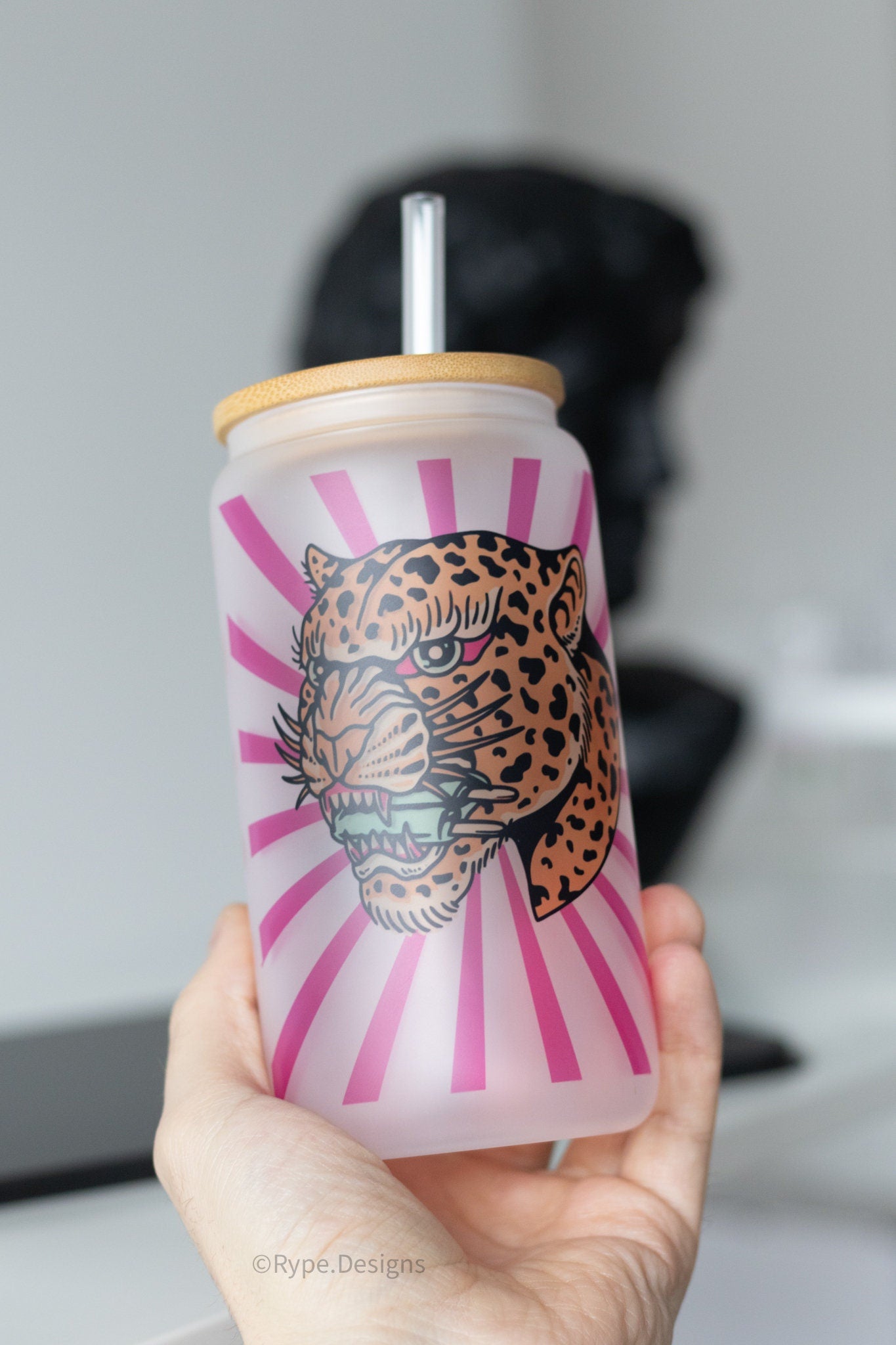 Artsy Cheetah Glass Cup